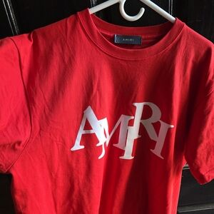AMIRI Red Short Sleeve Tee with White Logo